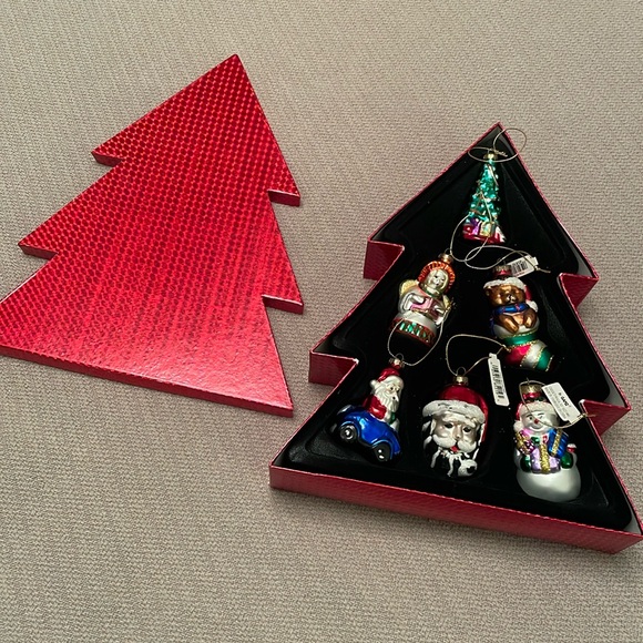 Rare Vintage GANZ Blown Glass Christmas Ornaments Set of 6 in Red Tree Gift Box - Picture 1 of 15